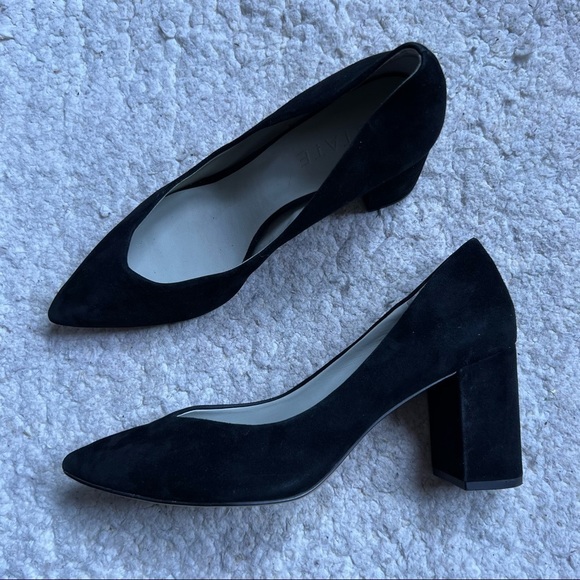 1.STATE. Black Suede Pointed Toe Rounded Block Heeled Saffy Pump Size 12 - Picture 11 of 11